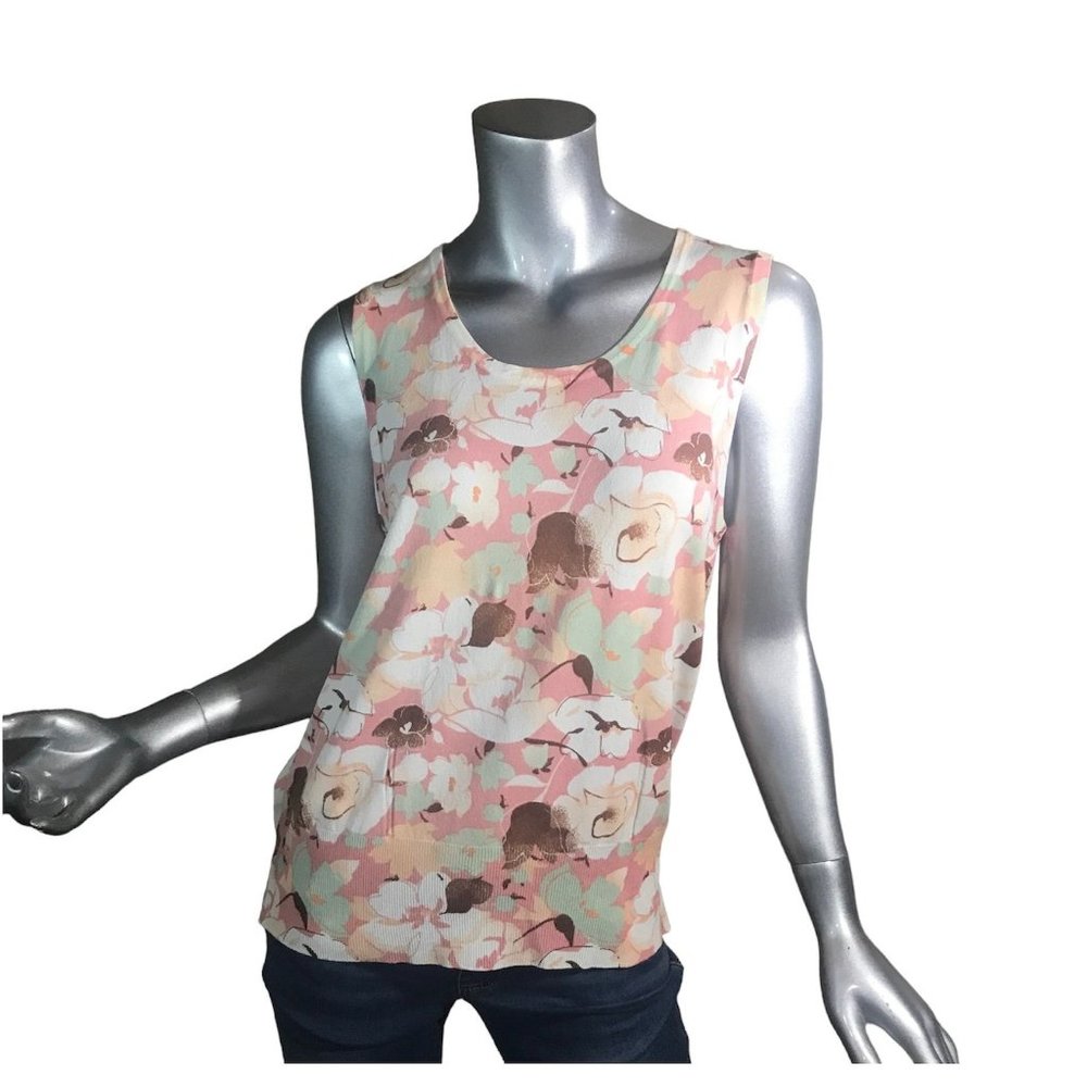 George Women's XL 16/18 Stretch Knit Floral Fitted Tank Top Scoop Neck
